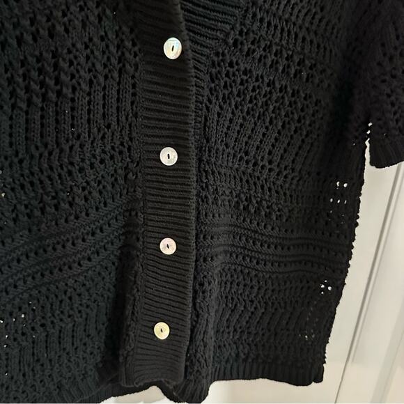 Zara Black Open Knit Polo Cardigan Sweater Short Sleeve Button Down V Neck S/M - Picture 7 of 11